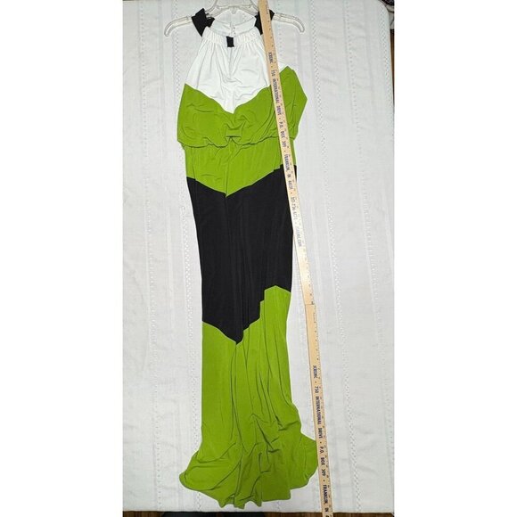 London Style Women's XS Chevron Color Block Maxi Dress Halter Neck Elastic Waist - Picture 7 of 11